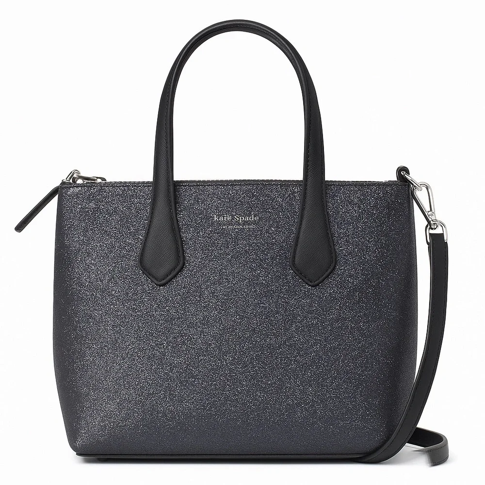 Kate Spade Lola Joeley Tinsel Shimmer Glitter Black Satchel Crossbody - Picture 1 of 11